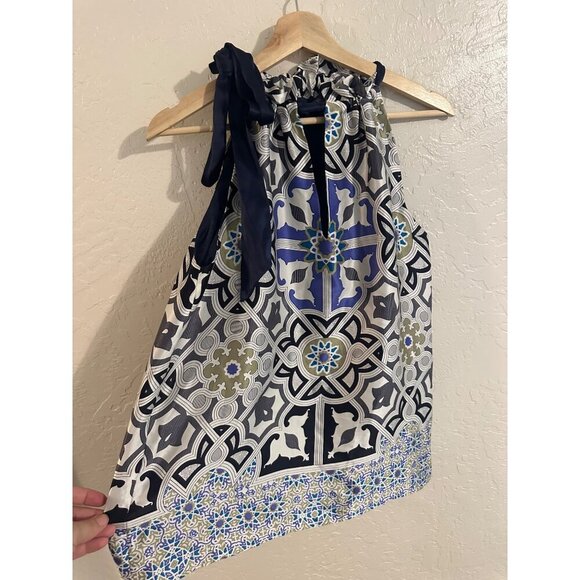 Hale Bob Silk Blue Ribbon Tie Halter Blouse - Picture 2 of 10
